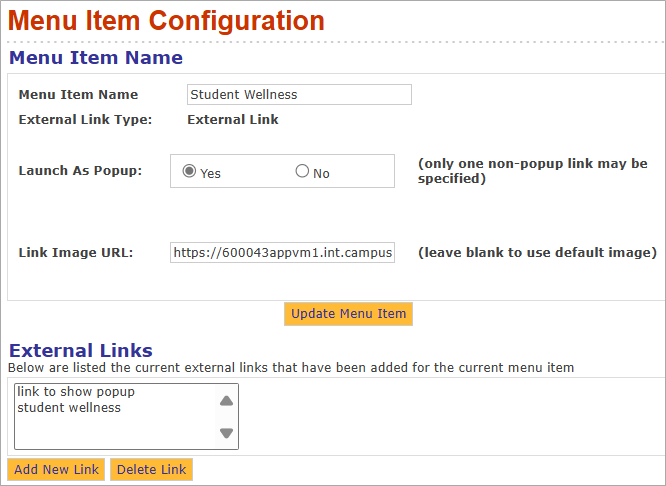 Menu item configuration